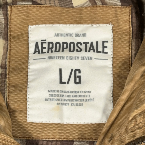 Aeropostale Jacket Adult LARGE Brown Sherpa Lined Trucker Canvas Plaid Lined Y2K - Picture 5 of 12